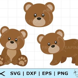 Urso Marrom definido SVG. Urso Marrom DXF. Urso Marrom PNG. Arquivos de corte Circut, Silhouette. Arquivos em camadas. Pacote, conjunto. Urso bebê fofo svg. Clipart