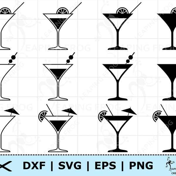 Martini glasses SVG PNG EPS dxf. Whole image & Layered files. Digital download, vector. Cricut cut files, Silhouette. Martini Glass svg set