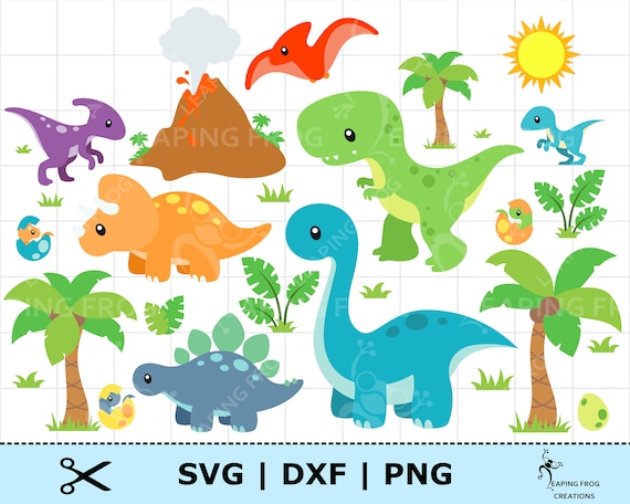 Dinosaur SVG bundle. Cricut cut files, layered. Silhouette. Dinosaur DXF. Dinosaur SVG. Baby Dinosaurs in Eggs, Palm Trees, Volcano, etc!