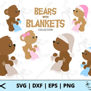 Set di orsacchiotti con coperta in formato SVG. PNG. File tagliati e stratificati Cricut, sublimazione, stampa su taglio, ecc. Ragazzo, ragazza, DXF, eps. Download istantaneo.