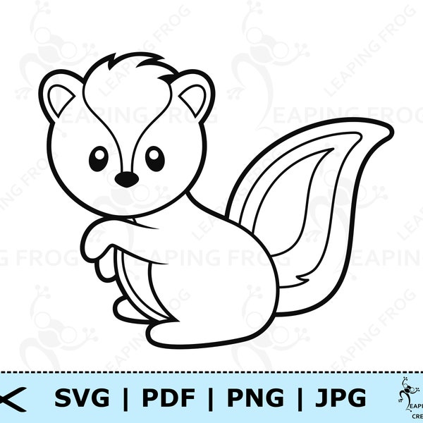 Skunk svg. Cricut cut file.  Baby Skunk Clipart. Digital download /  Vector. Black and White Outline. Skunk SVG. Stnecil. Woodland animals.