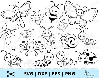Bugs SVG. PNG. Circut cut files, Silhouette files. Outline, Stencil Cute insects, Bundle, Set. Clipart, Vector. Cute! DXF, Instant download.