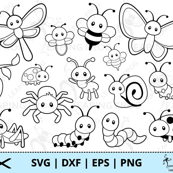 Bugs SVG. PNG. Circut cut files, Silhouette files. Outline, Stencil Cute insects, Bundle, Set. Clipart, Vector. Cute! DXF, Instant download.