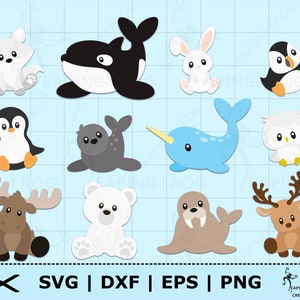 Arctic Animals SVG PNG. Cricut cut files, layered files. Silhouette files. Christmas, winter. DXF, eps. Reindeer, fox, Instant download!