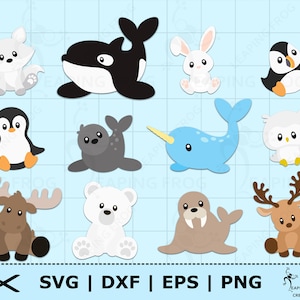 Arctische dieren SVG PNG. Cricut gesneden bestanden, gelaagde bestanden. Silhouetbestanden. Kerstmis, winter. DXF, eps. Rendieren, vos, direct downloaden!