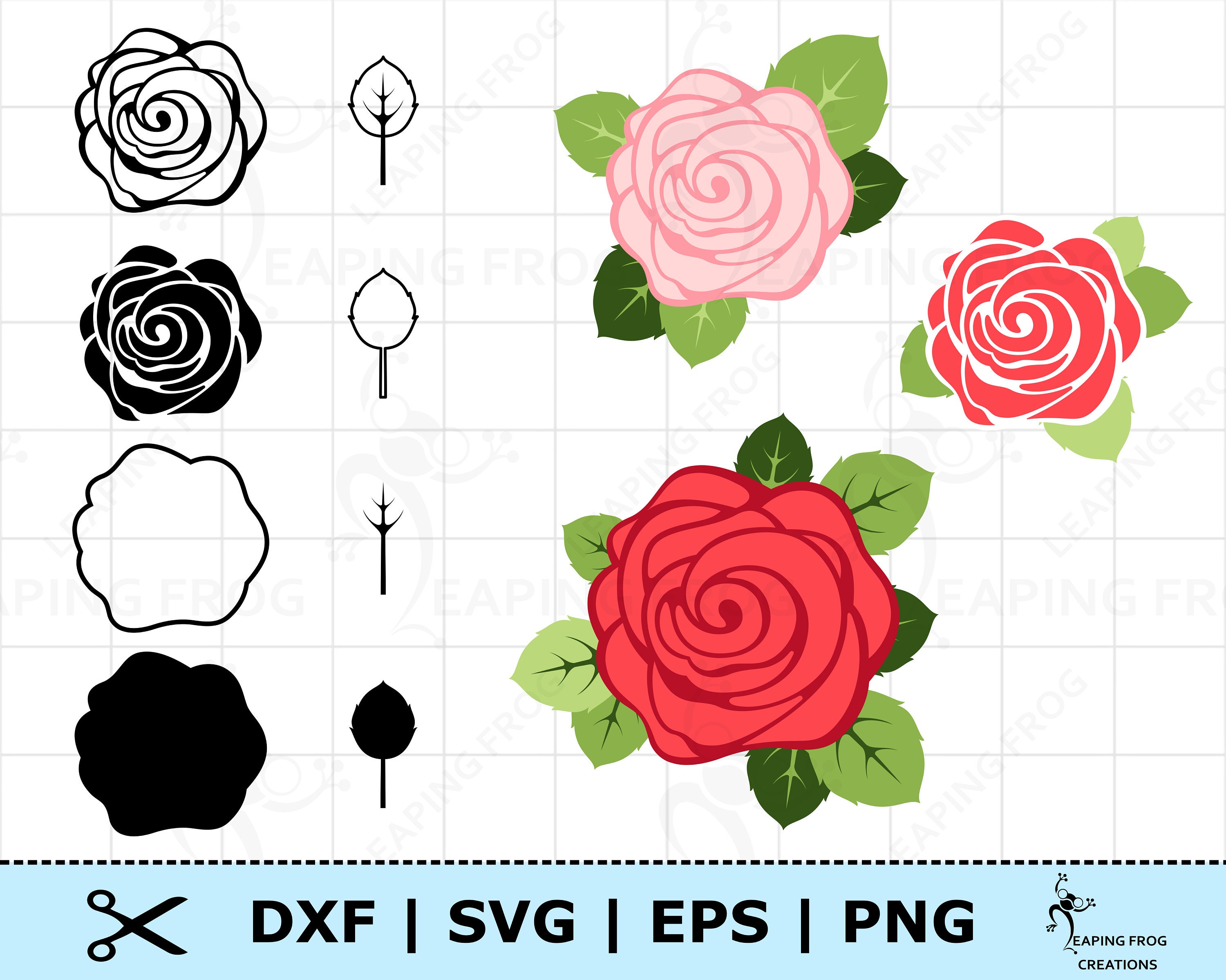 Red Rose SVG, Outlined Rose Svg, Red Flower Svg. Vector Cut file For  Silhouette, Cricut, Pdf Eps Png Dxf, Stencil, Decal, Pin, Sticker.