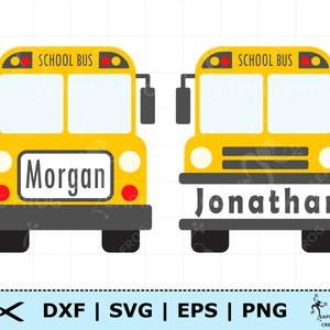 Ônibus escolar SVG. Duas versões! Monograma, personalizado, personalize. Corte Cricut, arquivos em camadas, Silhouette. PNG, DXF, EPS. Clipart, vetor.