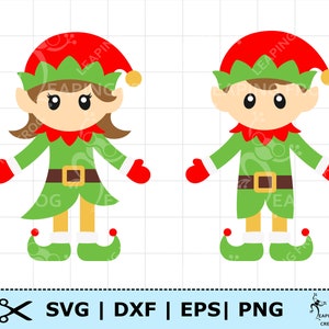 Elf-SVG. PNG. 2 versies! Cricut gesneden bestanden, gelaagde bestanden. Silhouet. Meisje, jongen, elfjes, Kerstmis. Leuk, feestelijk, rood, groen, DXF, eps