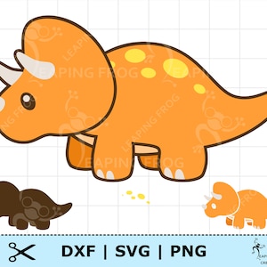 Dinossauro bebê fofo SVG PNG DXF. Arquivos inteiros e em camadas. Digital. Cricut, arquivos de corte de silhueta. Clipart de dinossauro. Triceratops laranja svg.