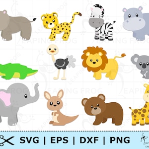 Dschungeltiere SVG. PNG. Safari. Cricut cut Dateien, geschichtet. Silhouette-Dateien. Bündel, Set. Clipart, Vektorgrafik. Giraffe, etc. Sofortiger Download.