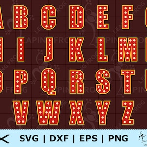 Casinoletters SVG. Cricut gesneden bestanden, gelaagd. Silhouetbestanden. Circus, verlicht, gloeilampen, neon. PNG, DXF-eps. Directe download!