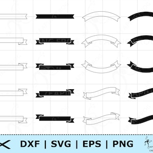 Banner SVG. Cricut Dateien, Silhouette. Etiketten SVG. Spruchband. Wimpelkette. Band Clipart. PNG. dxf. eps. Instant Download Schwarz Weiß