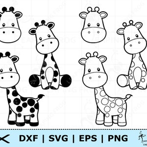 Conjunto de jirafa SVG. Archivos de corte circular, archivos Silhouette. Plantilla, esquema. Manojo. Linda jirafa bebé svg. Clipart. Descarga instantánea.