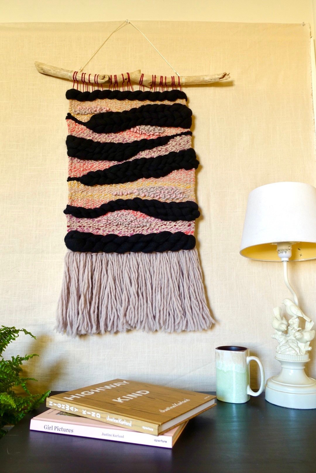 Woven Wall Art Weaving Wool Sunset Silhouette - Etsy