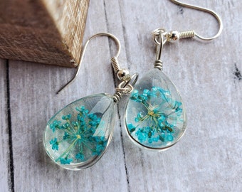 LETTARIUS Pressed Flower Teardrop Earrings Dried Natural Flower Dangle Earrings
