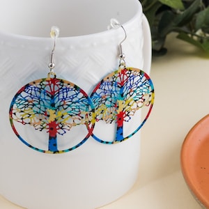 Tree of Life Filigree Earrings, Rainbow Geometric Quirky Earrings, Aesthetic Jewelry