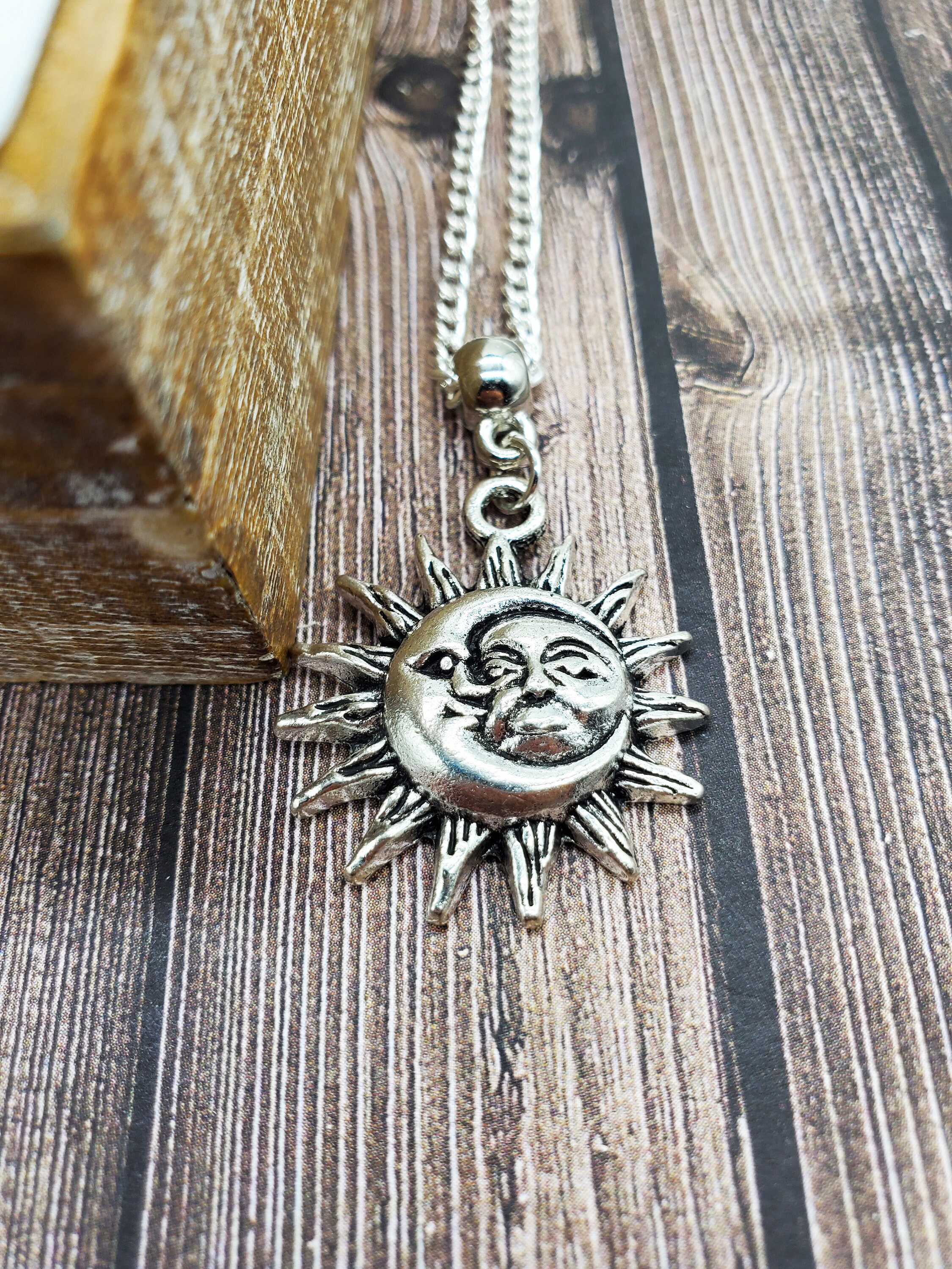 SUN MOON NECKLACE Sun Face Necklace Half Moon And Sun Face Etsy