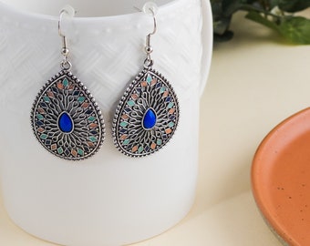Teardrop Gemstone Earrings - Zinc Alloy Boho Jewelry