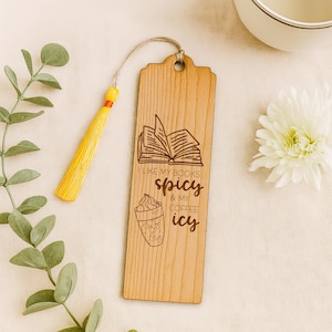 Spicy Books & Iced Coffee Wooden Bookmark: Smut Reader Gift