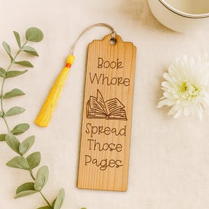 Spicy Book Lover Bookmark: Engraved Cherry Wood, Funny Reader Gift