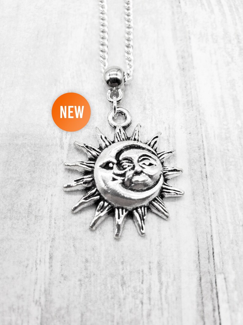 SUN MOON NECKLACE Sun Face Necklace Half Moon and Sun Face - Etsy