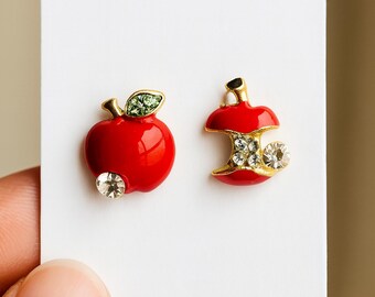 Red Apple Stud Earrings – Rhinestone Teacher Gift