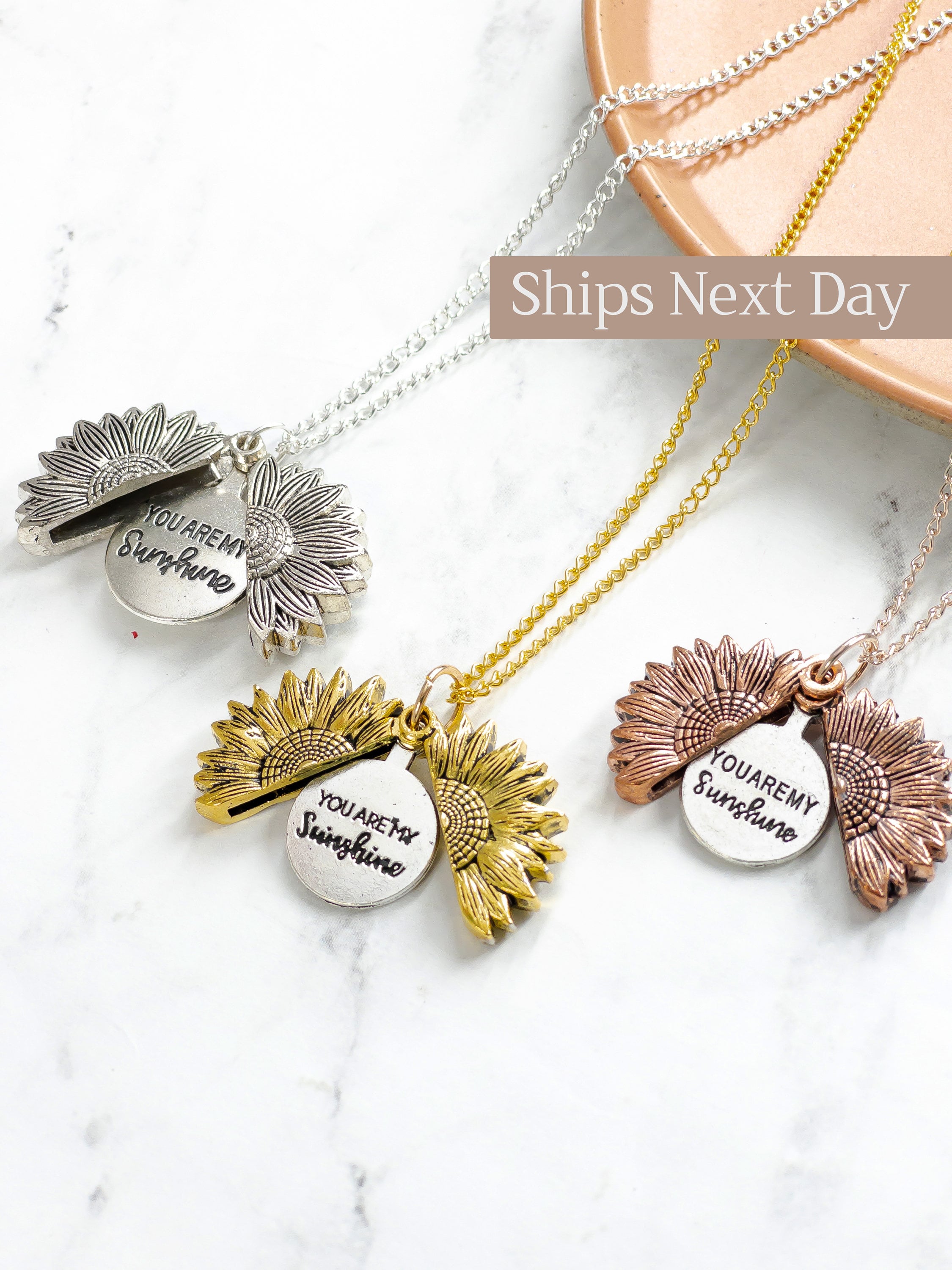 RevoLity You are My Sunshine Engraved Pendant Necklace Sunflower Locket Necklace for Women Girls 