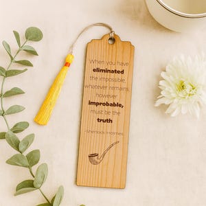 Sherlock Holmes Wooden Bookmark: Engraved Cherry Wood, Bookworm Gift