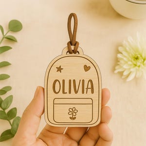 Personalized Kids Backpack Tag – Custom Name Tag for School, Allergy Alert, Special Needs, Wooden Bag Tag for Girls & Boys