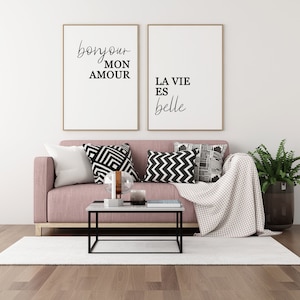Set of 2 Prints Bonjour Mon Amour and La Vie Est Belle Printable, French phrase, Digital Download