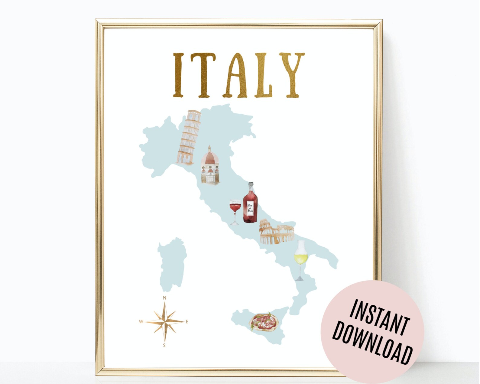 Italy Printable Travel Map Travel Map Print Printable Art Travel Gift ...