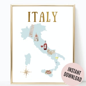 Italy printable travel map | Travel Map Print | Printable Art Travel Gift | Travel Decor | Digital Art |  Italy Map
