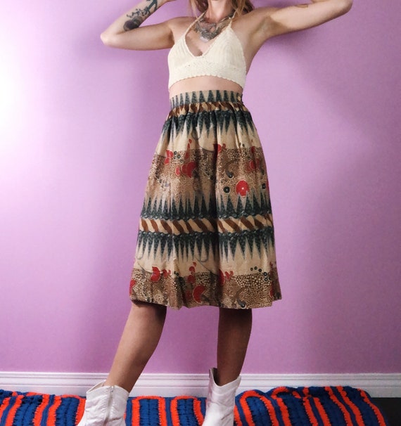 Vintage Boho Skirt // 70s Hippie Skirt // Midi Ski