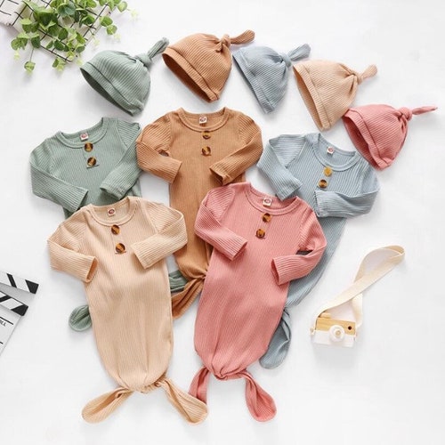 Ribbed Henley Baby Gown Baby Knotted Gown Newborn Boy Etsy