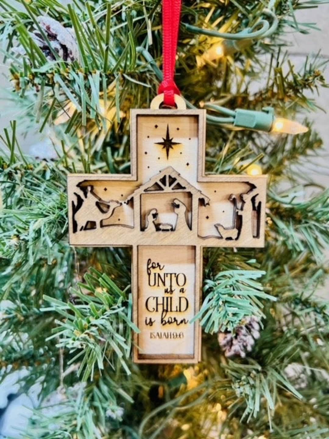 For Unto Us A Child is Born Ornament Cross Jesus Ornament Etsy