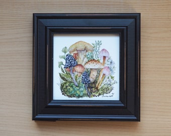 Mushroom Grove Watercolor Giclee Print With Frame/4x4/Nature Art/House Decor/Spring/Framed Art/Gift/Mushroom Lover/Fungi