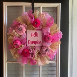 Pink Fall Wreath, Pink Pumpkin Wreath, Pink Fall Decor, Fall Wreath for Front Door, Pumpkin Wreath, Hello Pumpkin, Pink Fall, Burlap Wreath