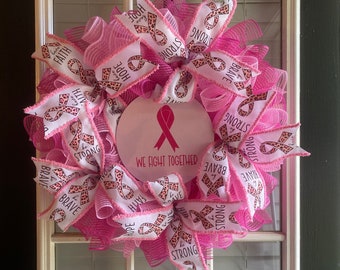 Breast Cancer Awareness Wreath, Breast Cancer Wreath, Pink Fall Wreath, Breast Cancer Survivor, Cancer Awareness, Pink Mesh Wreath, Fall,