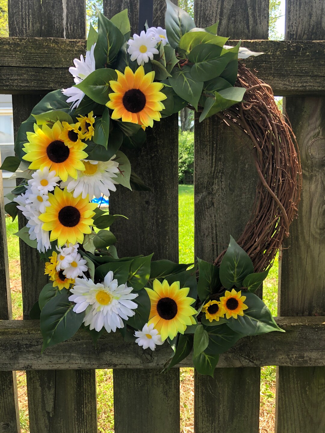 Sunflower and Daisy Wreath, Spring Summer Wreath, Sunflower Wreath for ...