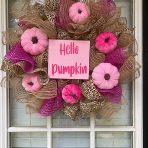 Pink Fall Wreath, Pink Wreaths for Fall, Pink Pumpkins, Pink Gifts, Fall Wreaths for Front Door, Fall Front Porch, Fall Outside Decor, Fall