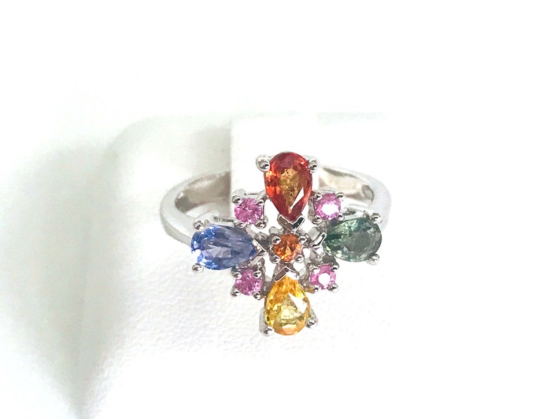 925 Sterling Silver Multi Sapphire Eternity Ring For Women 925 Sterling Silver Ring Silver Engagement Ring Silver Rainbow Ring