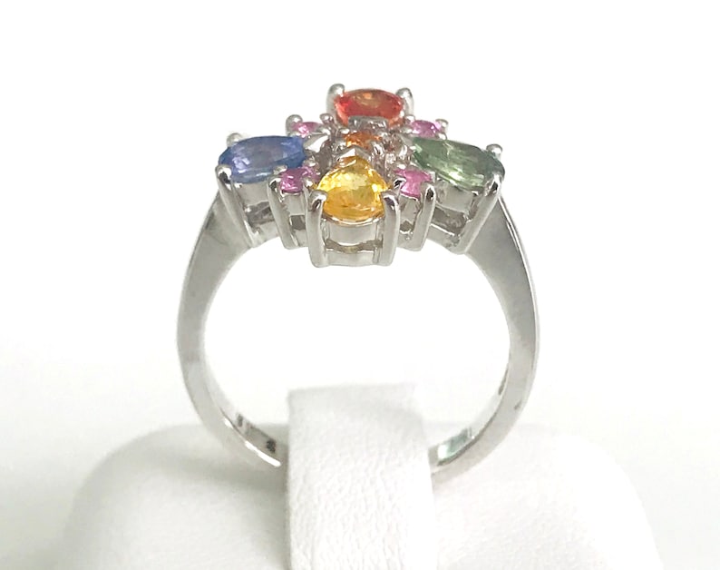 925 Sterling Silver Multi Sapphire Eternity Ring For Women 925 Sterling Silver Ring Silver Engagement Ring Silver Rainbow Ring