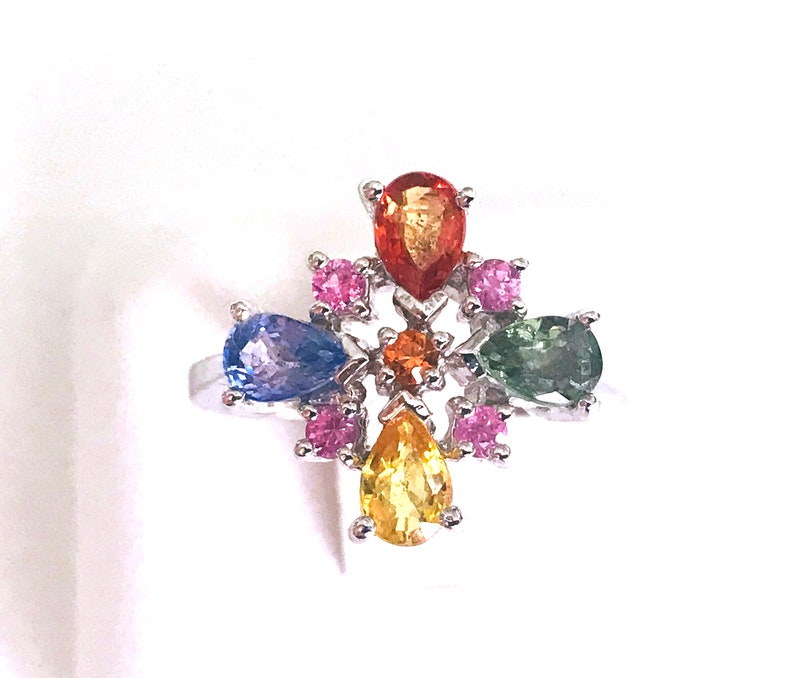 925 Sterling Silver Multi Sapphire Eternity Ring For Women 925 Sterling Silver Ring Silver Engagement Ring Silver Rainbow Ring