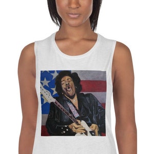Jimi Hendrix in &quot;Kiss the Sky&quot; on Woman&#39;s Tank Top - Original Artwork by Pamela Baker