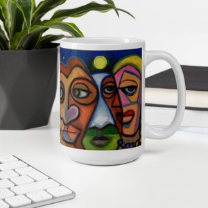 Melhores amigos em caneca de café de 15 oz - Arte original de Pamela Baker