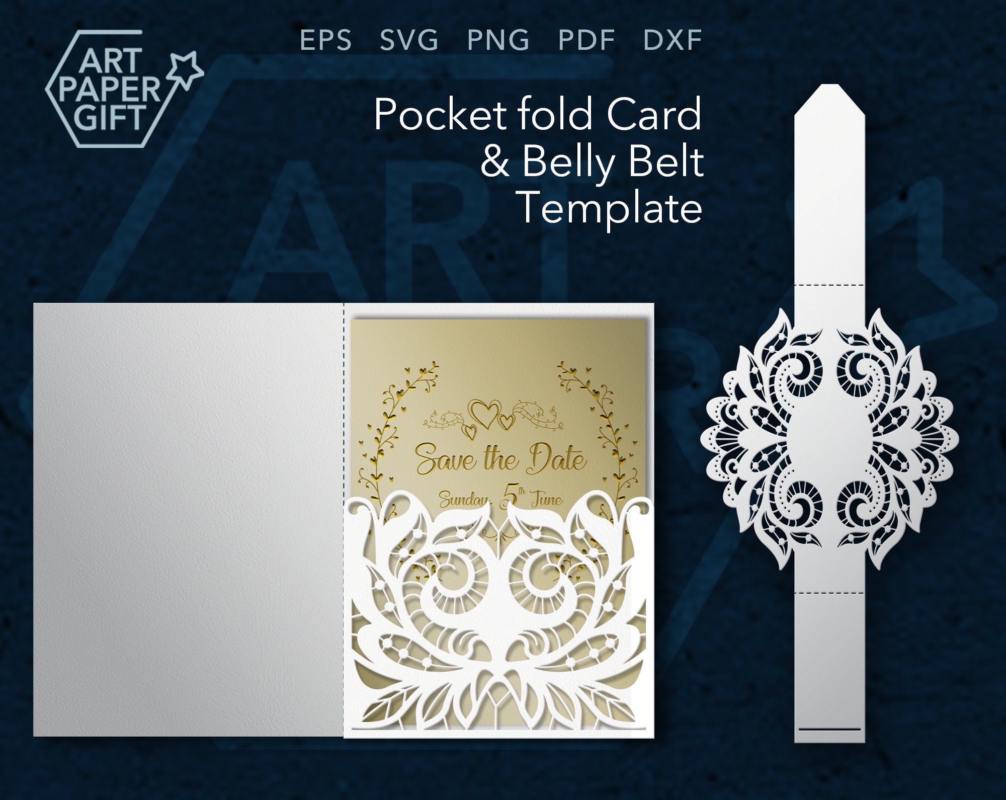 Belly band pocket envelope 57 cricut template Svg Etsy