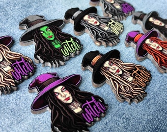Hexen Pin Zauber Anstecknadel Zauberhafter Holzanstecker Halloween Pins Holzanstecker Hexen Abzeichen Lila Anstecker