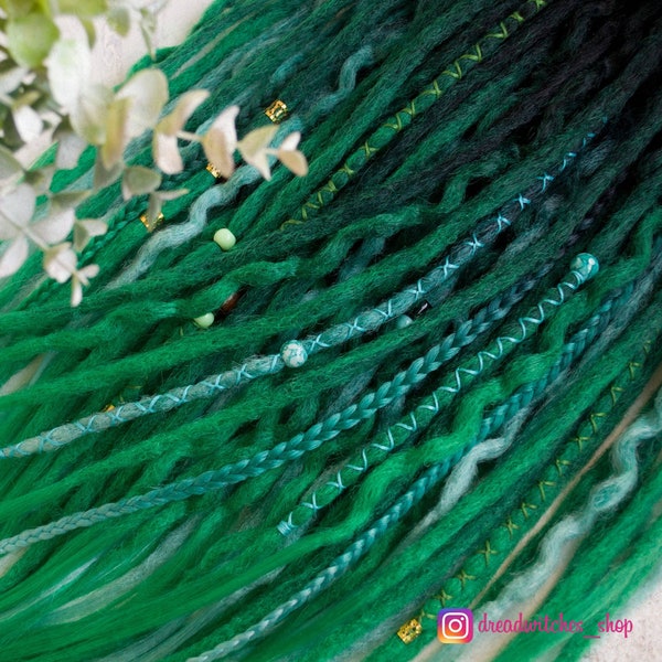 Black Green Glue set of natural look synthetic double ended dreads accent dreads custom crochet dreadlocks 65cm 85cm