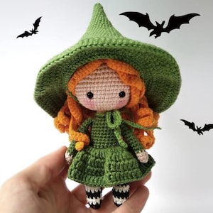 Muñeca terminada Brujita Verde Amigurumi Muñeca Pelirroja Muñeca Bruja Muñeca Crochet