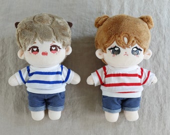 Blue and Red Striped T-shirt Sweater | Kpop 20cm Doll's Clothes | 20cm IDOL Plush doll Clothes | EXO Handmade Soft Plush BTS Doll Outfit